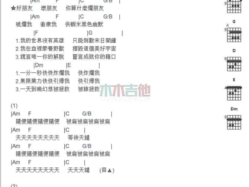 《伤信》吉他谱_陈奕迅