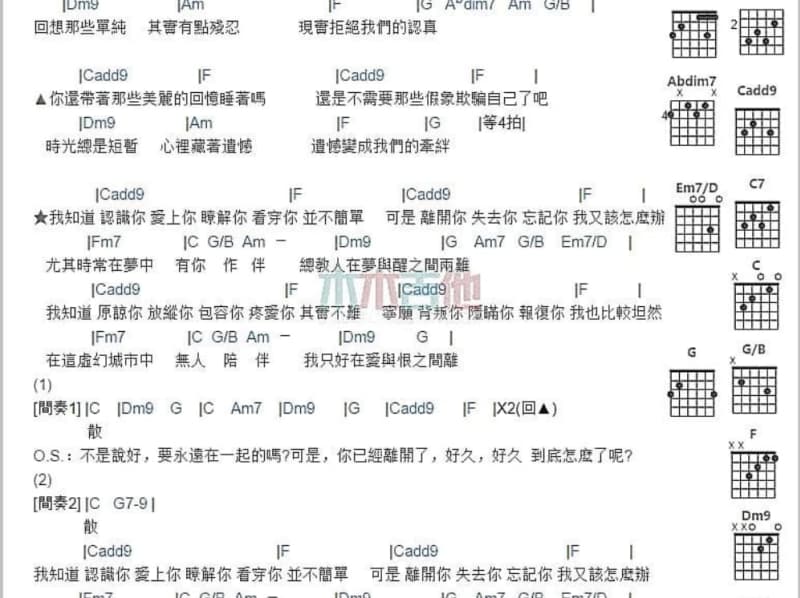 《嘿！姑娘》吉他谱_反光镜乐队