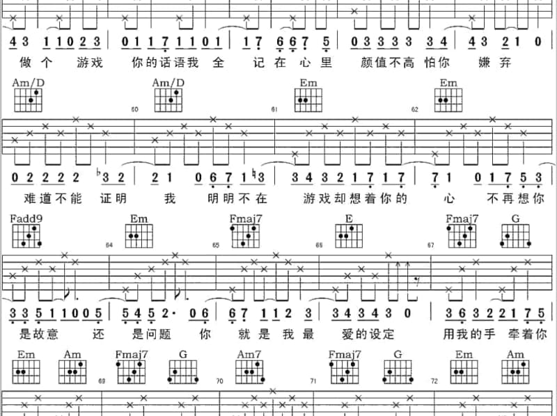 《心中愁》吉他谱_方瑞娥