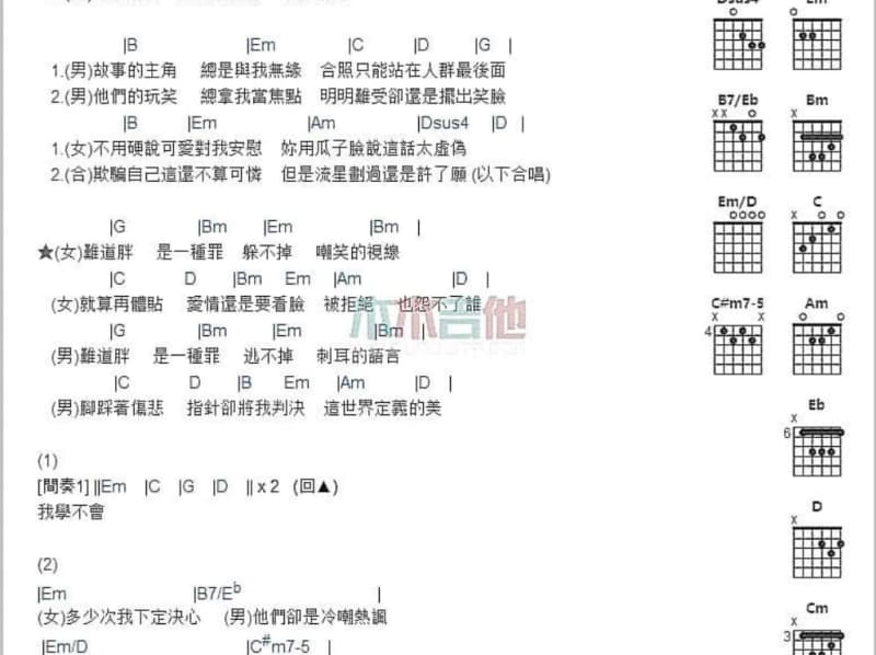 《第一次失恋》吉他谱_关诗敏