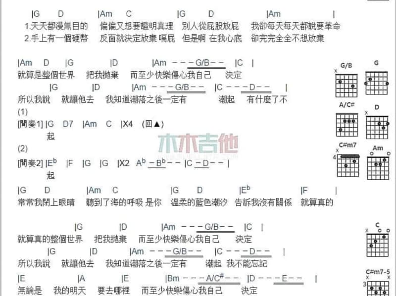 《别像我》吉他谱_彭席彦