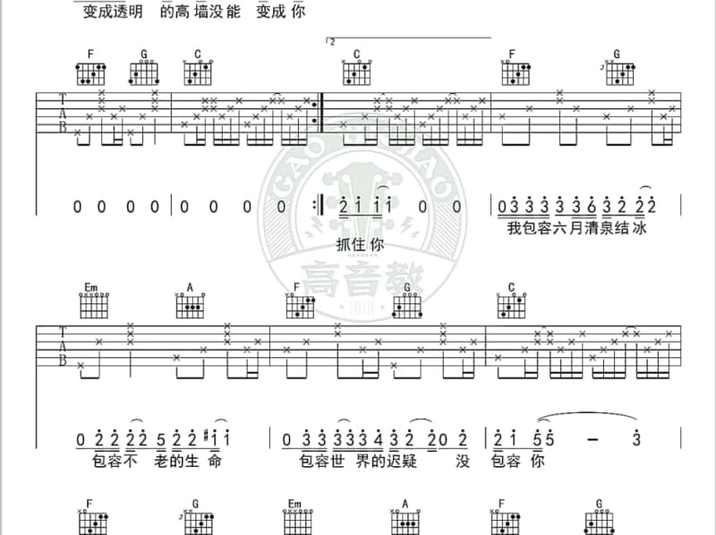 《一辈子在一起》吉他谱_孙青