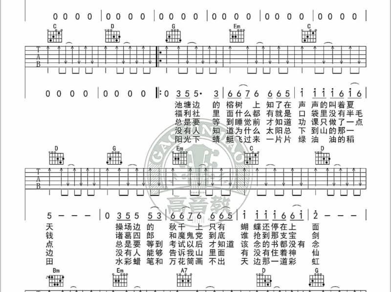 《老师我爱你》吉他谱_孙晓雨