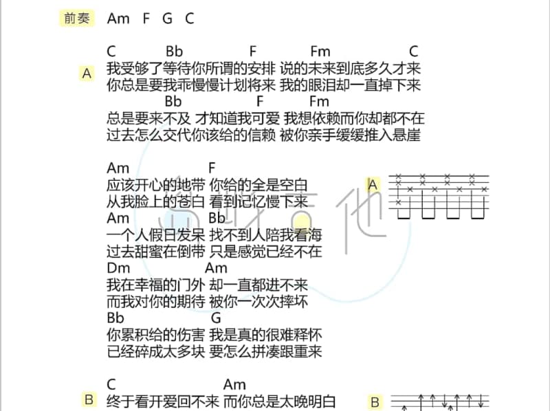 《许仙》吉他谱_龚玥菲