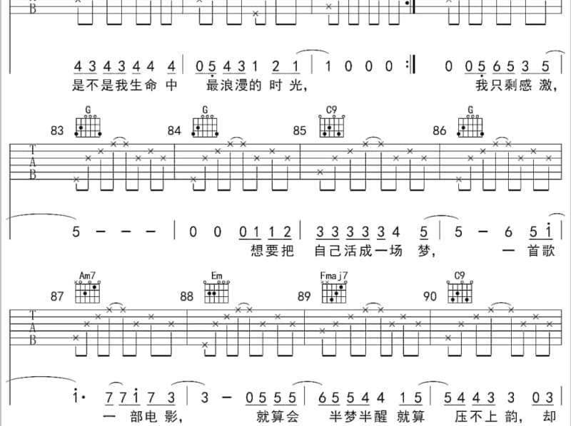 《永远不要说再见》吉他谱_刘艺雯