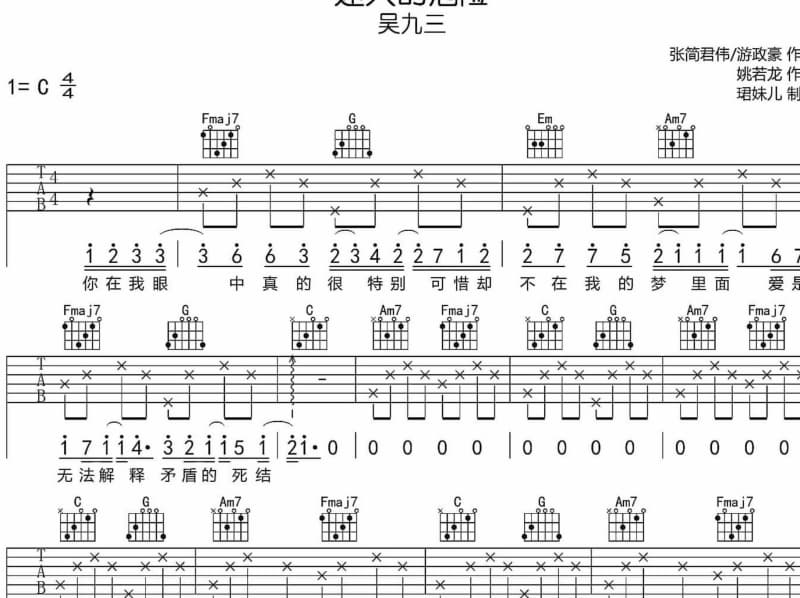 《瘦了》吉他谱_王筝