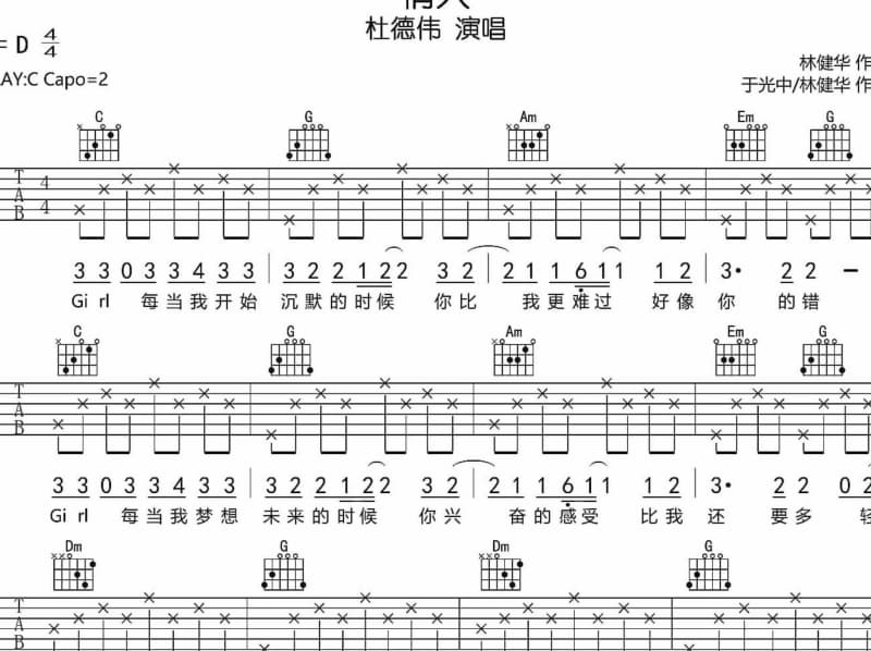 《风轻轻吹》吉他谱_韦嘉