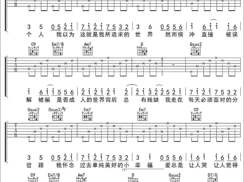 《情人的眼泪》吉他谱_吴泓君