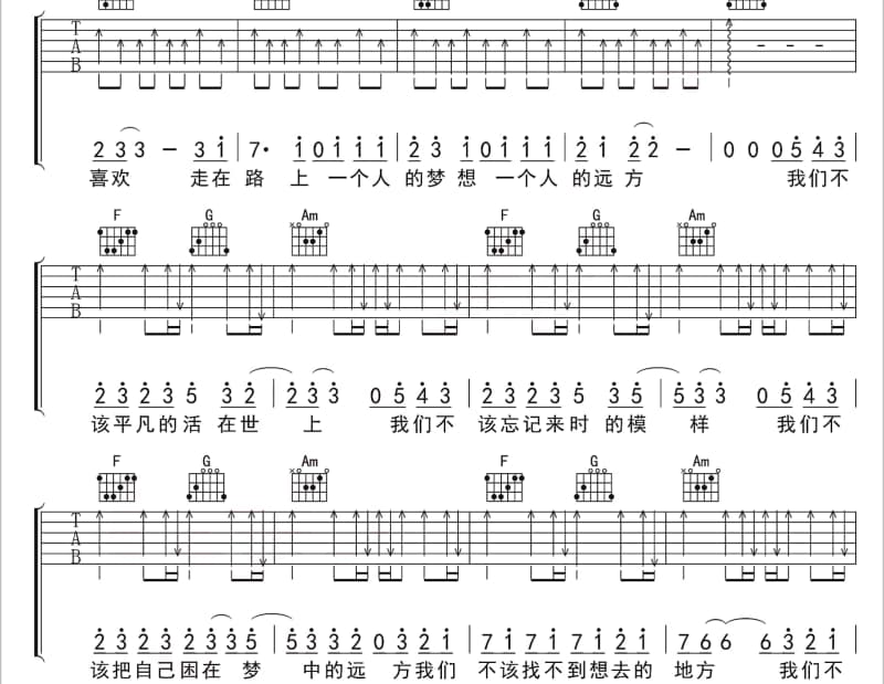 《青藏高原》吉他谱_韩红