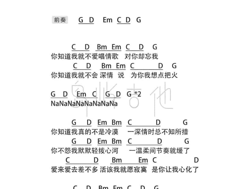 《风含情水含笑》吉他谱_杨钰莹
