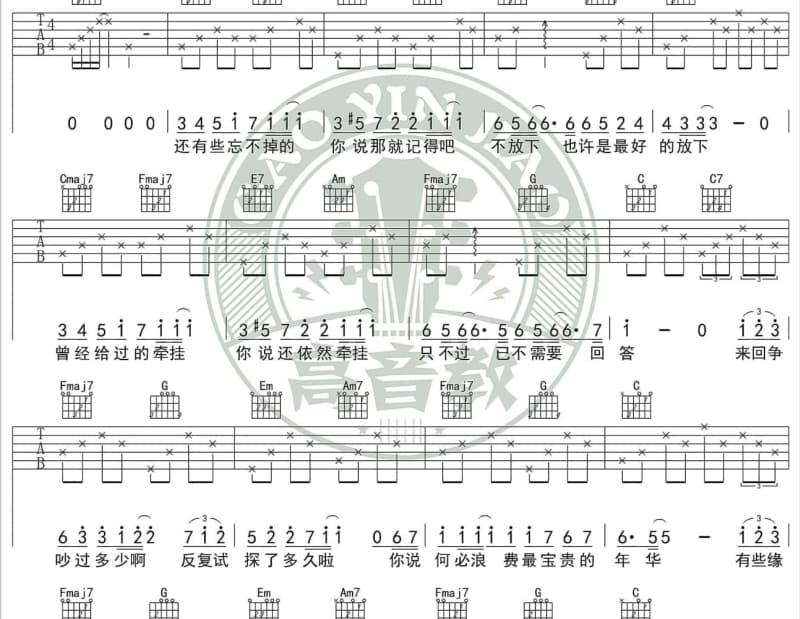 《黑夜落雪》吉他谱_姚贝娜