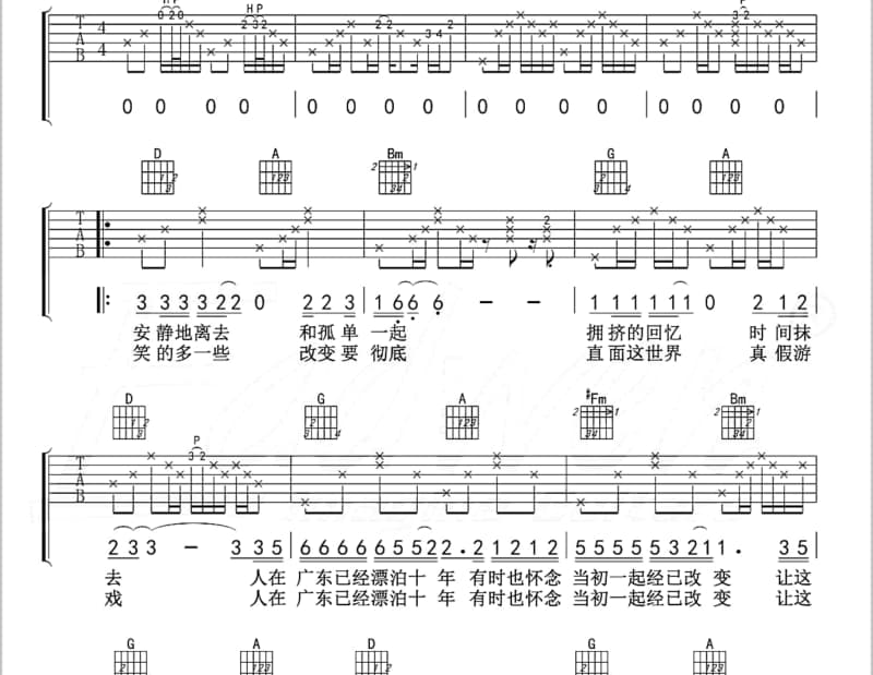 《我的祖国》吉他谱_韩红