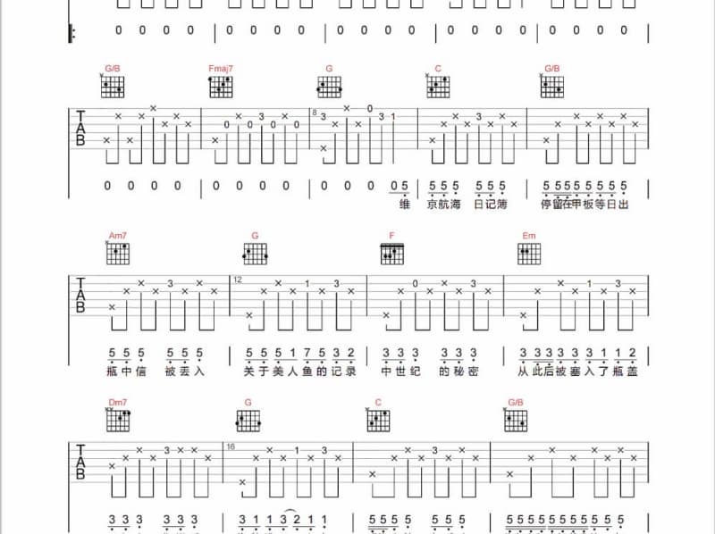 《山有木兮木有枝》吉他谱_刘雨Key