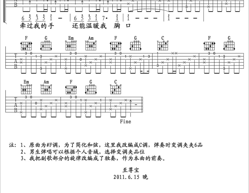 《不会让你一个人》吉他谱_张希晨