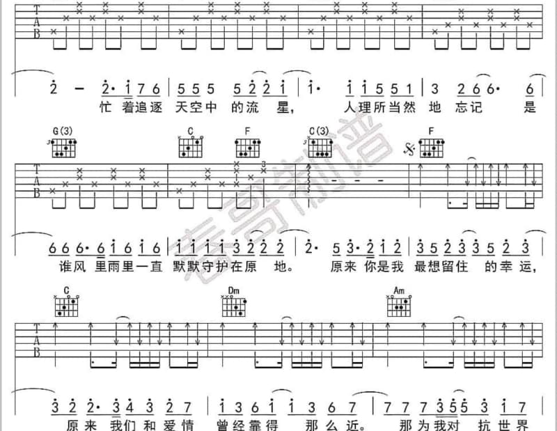 《为了认识你》吉他谱_周笔畅