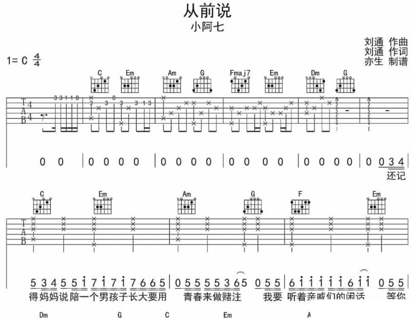 《赤足走在田埂上》吉他谱_朱逢博