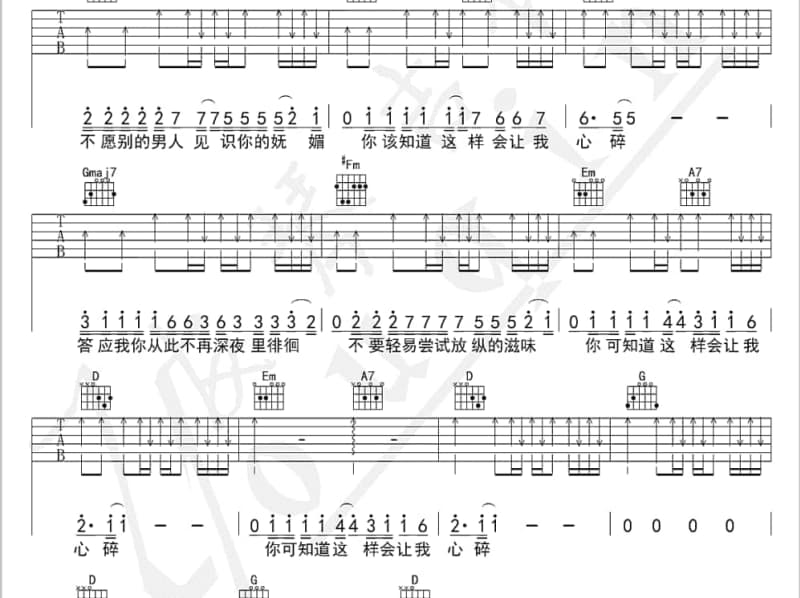 《你把温柔给了谁》吉他谱_龙晓飞