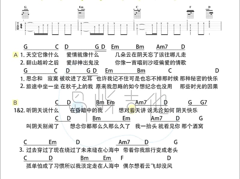 《高贵与丑》吉他谱_伦桑