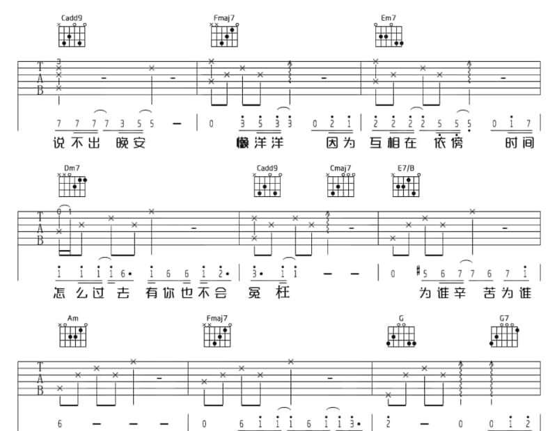 《嗒嗒嗒》吉他谱_岑雨桥