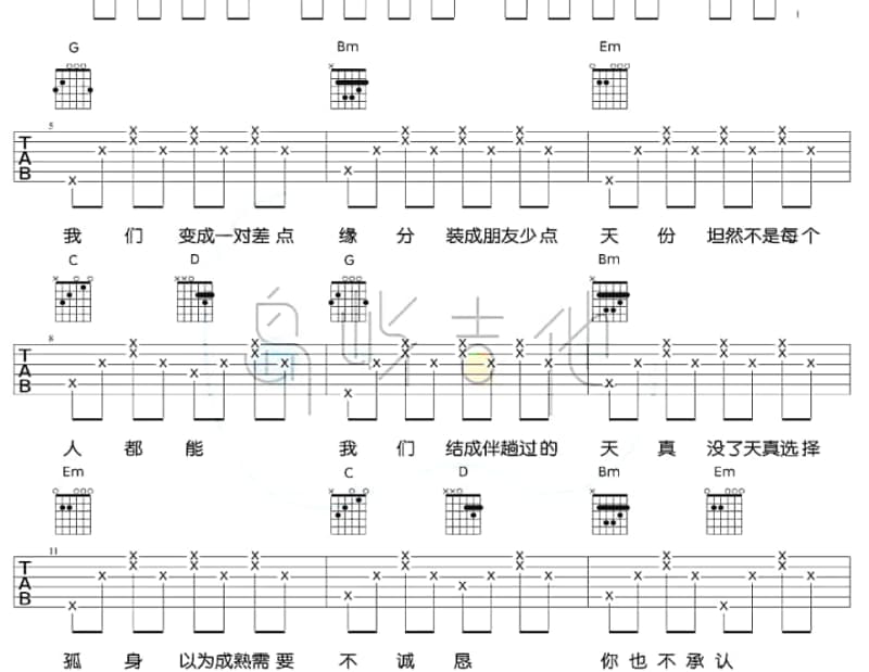 《梦里槐花开》吉他谱_陈艺丹