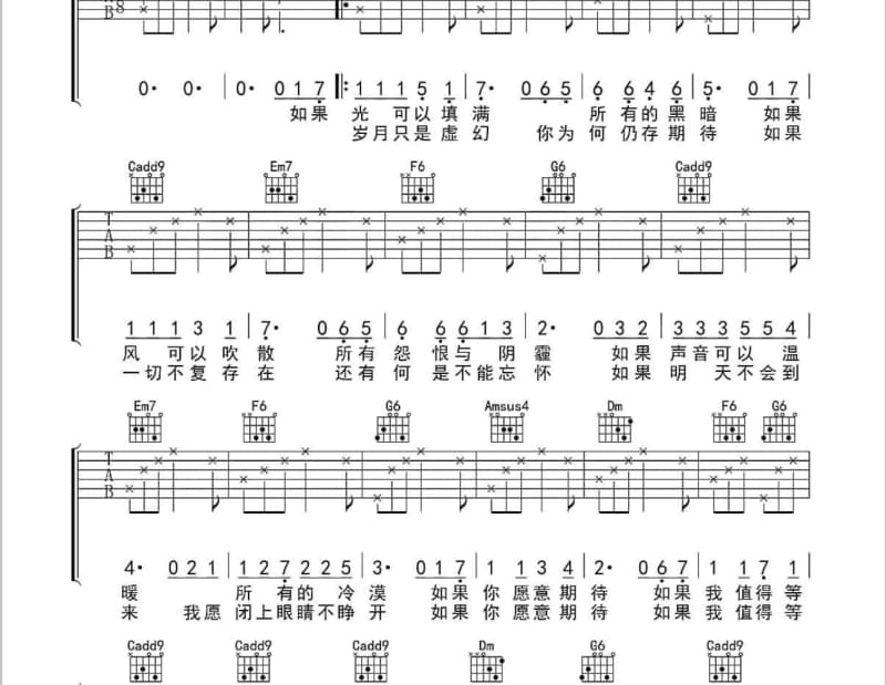 《如果再爱》吉他谱_黄霄雲
