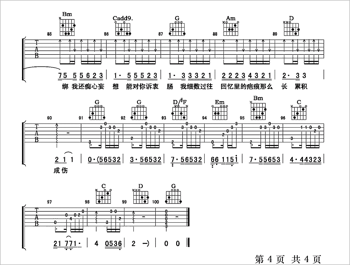 回忆那么伤吉他谱4-孙子涵