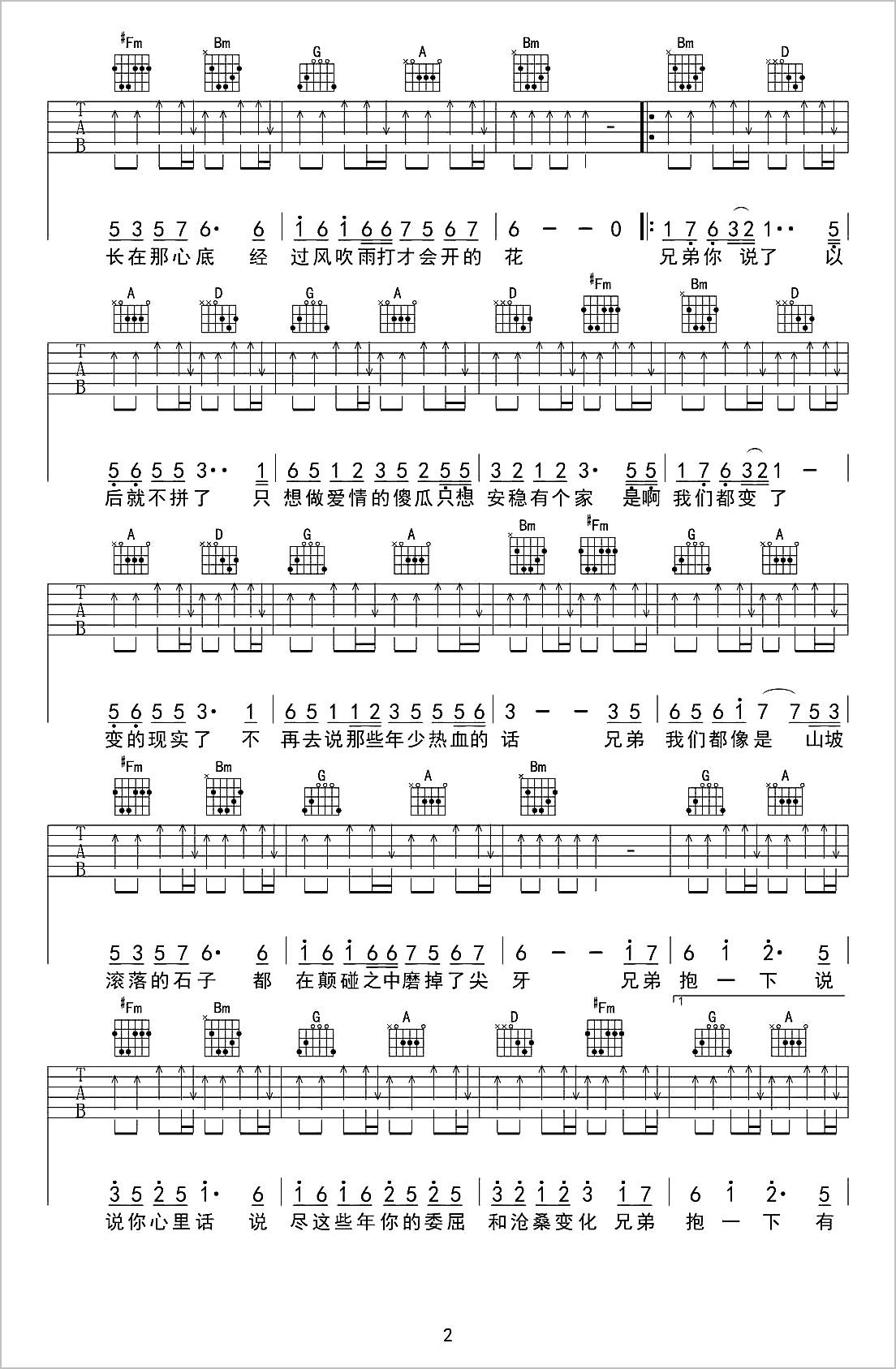 兄弟抱一下吉他谱2-庞龙